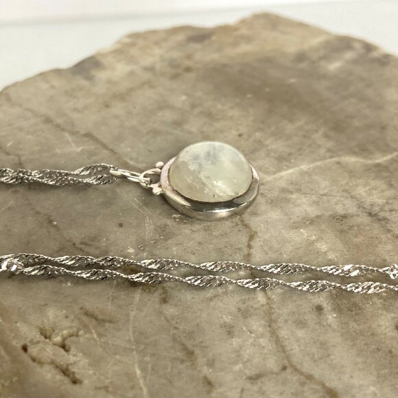Sterling Silver 925 Baroni Round Moonstone Cabochon Pendant Necklace 18" Chain - Picture 14 of 16